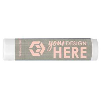 White background lip balm with a custom imprint.