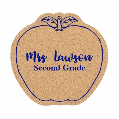Cork 5 inches apple coaster with imprinted logo.