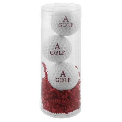Red plastic 3-pack golf ball lip balm with a custom imprint.