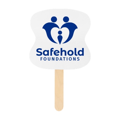 White paper hand fan with a personalized imprint