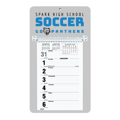 Nine inch wide weekly wall calendar with full color custom imprint.