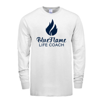 Custom tall long sleeve white t-shirt with logo.