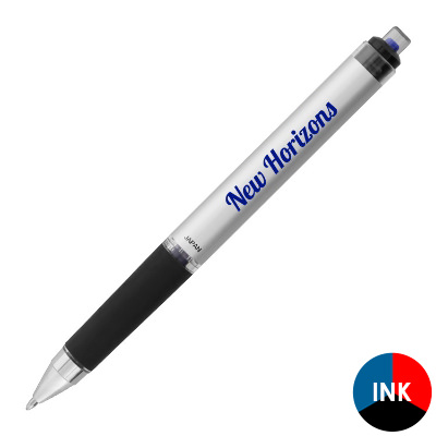 Blue plastic pen with a custom imprint.