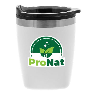 White tumbler with full color logo.