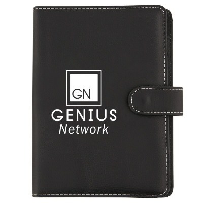 PVC leather black small grain padfolio with customized logo.