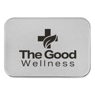 Jade green metal massage stone with a personalized logo.