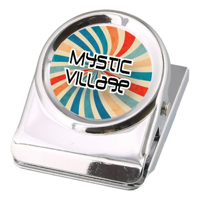 Silver metal memo clip with full color promotional imprint.