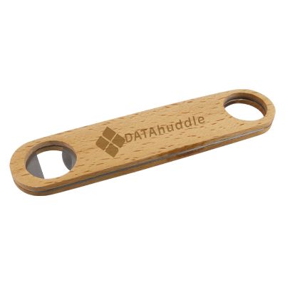 Natural wood with metal lumberjack bottle opener engraved.