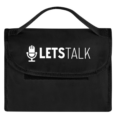 Red polyester triad lunch cooler bag with custom logo.