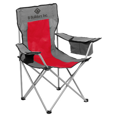 Red polyester chair with a personalized imprint.