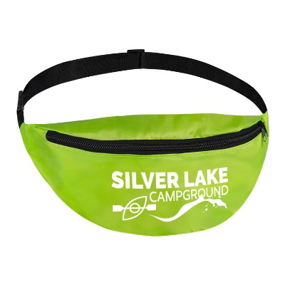 Lime green waist pack with personalized imprint.
