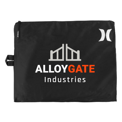 Black poncho with custom full-color imprint.