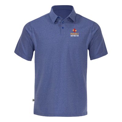 Light royal heathered polo with custom full color logo.
