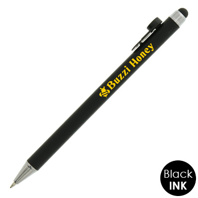 Colored pen with matching stylus and custom logo.
