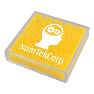 Plastic red or yellow double sided maze puzzle with custom imprint.