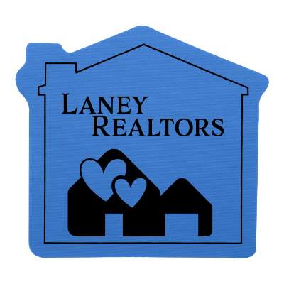 6-in. blue house vinyl jar opener with custom printed logo.