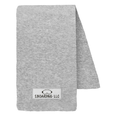 Gray scarf with custom one-color imprint.