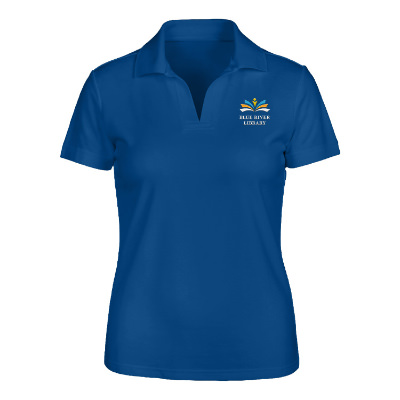 Personalized embroidered blue performance ladies' plaited polo