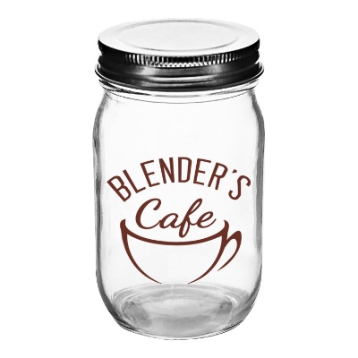 Clear mason jar with custom logo.