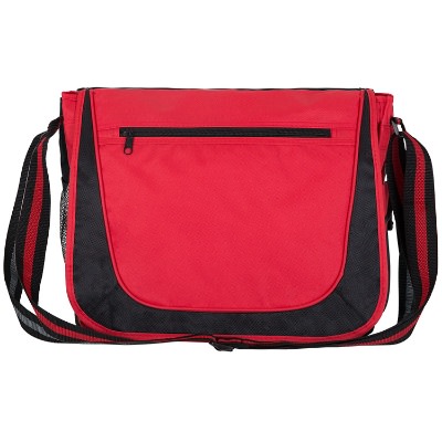 Polyester red striped handle messenger bag blank.