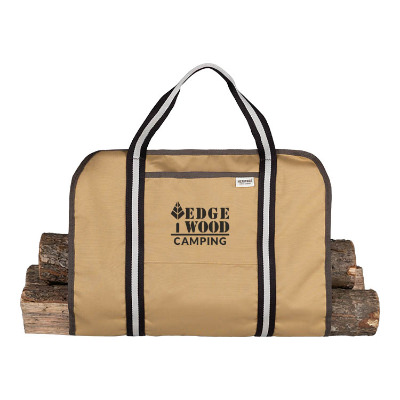Polyester log carrier with custom logo.
