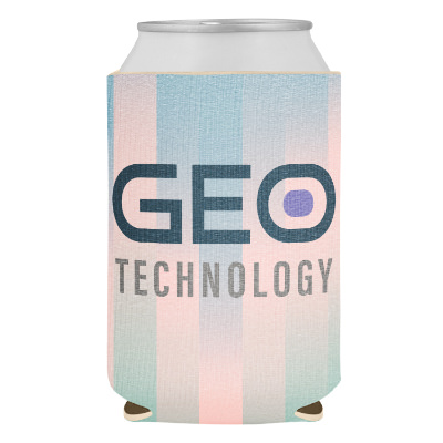 Patterend can cooler with custom full color imprint.