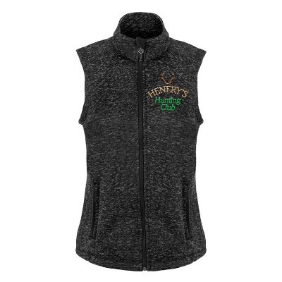 Black vest with custom embroidered logo.