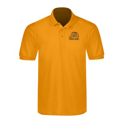 Gold men's polo with custom imprint.
