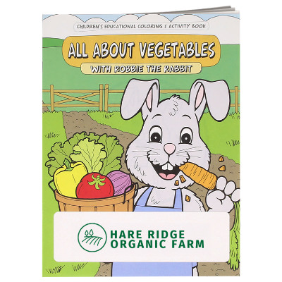 Multicolored paper coloring book with a custom imprint.