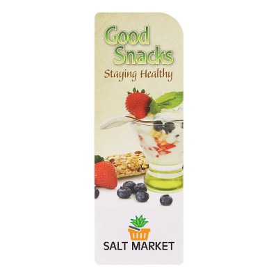 White cardstock bookmark with a personalized imprint.