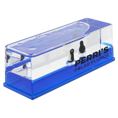 Penguin and blue gel paperweight with custom imprint.