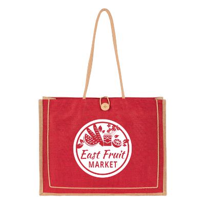 Natural jute bliss tote bag with personalized imprint.