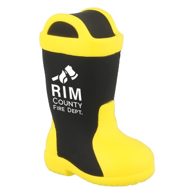 Black with yellow foam stress ball with a custom logo.