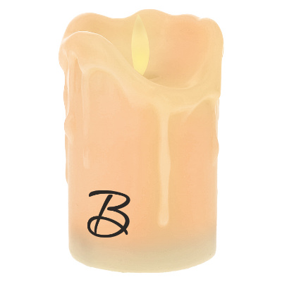Orange plastic candle with a custom logo.