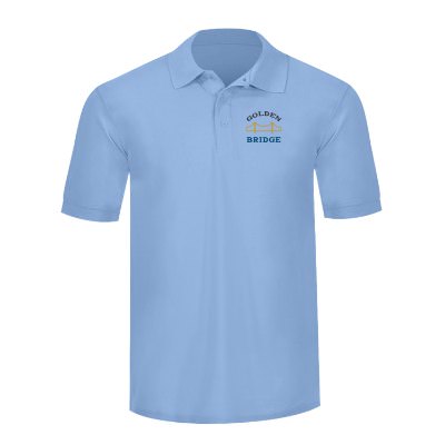 Light blue polo with custom full color logo.