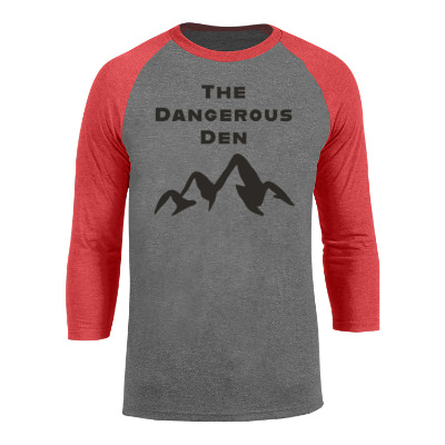 Custom grey with red triblend 3/4 sleeve t-shirt with logo.