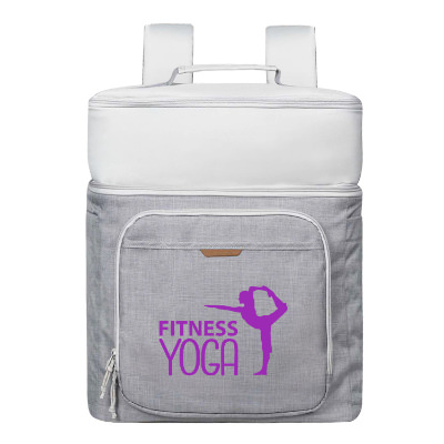 Gray polyester cooler with a custom logo.