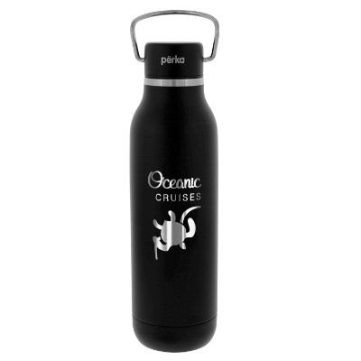 Stainless black bottle with custom engraved logo.