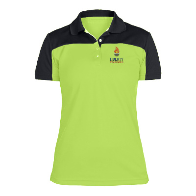 Customized embroidered  safety yellow with carbon colorblock ladies' performance polo