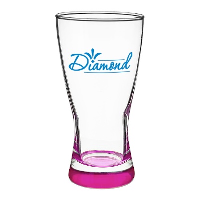 Pink pilsner with custom logo.