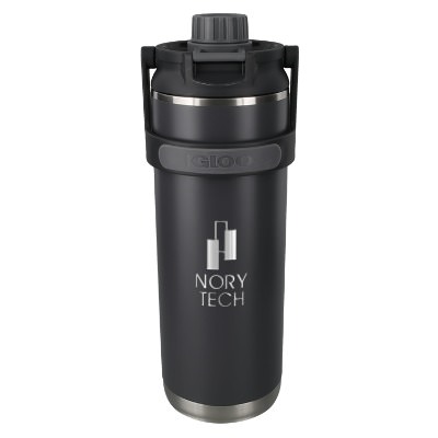 Black water jug with custom engraved logo in 46 oz.