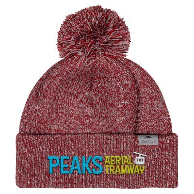 Custom dark red heather knit beanie.