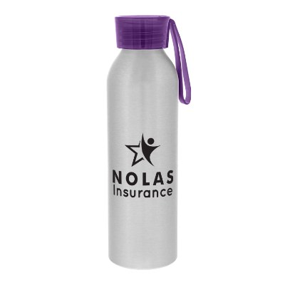 Aluminum silver sports bottle with custom logo.