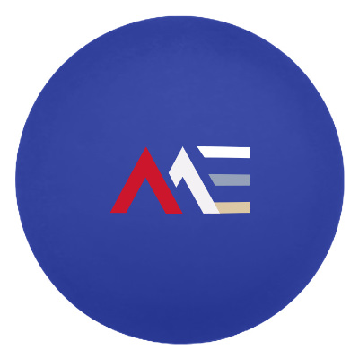 Blue plastic ping pong ball with a personalized logo.