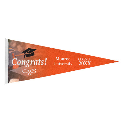 White felt pennant flag with a custom imprint.