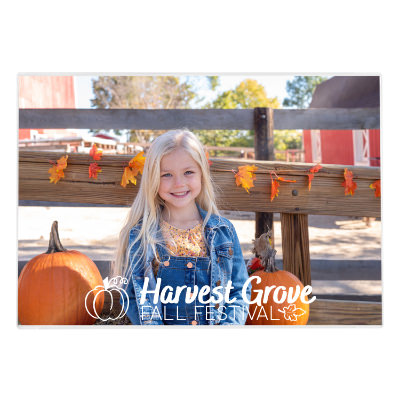 Clear plastic picture frame with a custom logo.