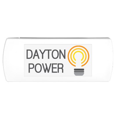 Plastic white bandage dispenser with a customized logo.