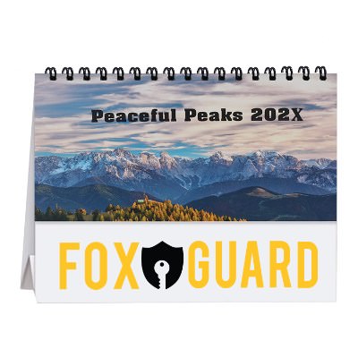 Tent desk calendar with photos of assorted mountain peaks with custom full color imprint.
