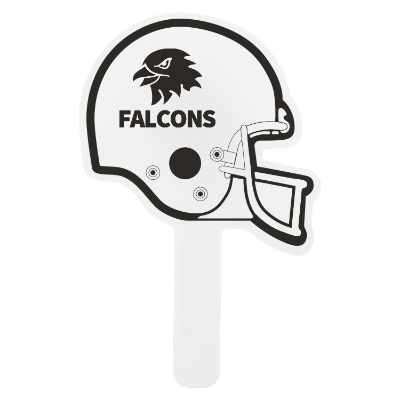 White plastic hand fan with a custom logo.