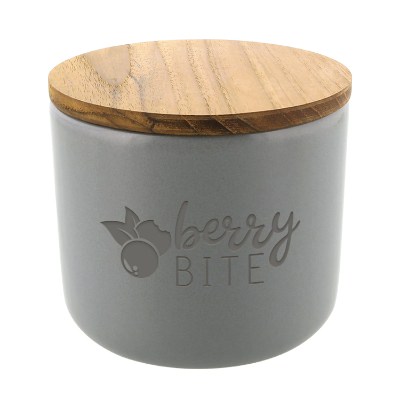 Medium stoneware container with laser engraved custom imprint.